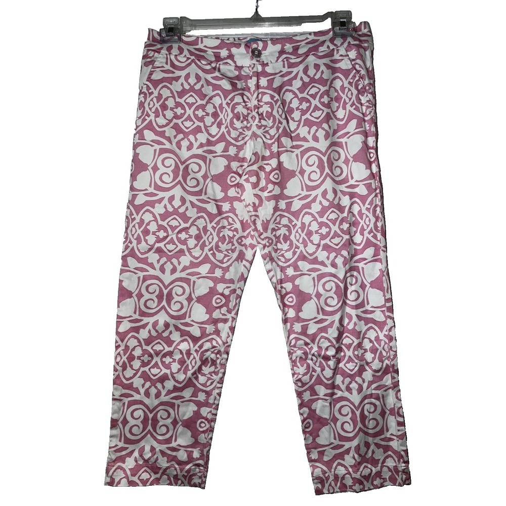 Kaeli Smith Women's Pink White Patterned Cropped Pants Casual Chic Style Size 6